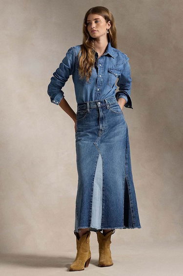 Пола Polo by Ralph Lauren Denim Midi A-Line Skirt Синьо | 211940712, 0