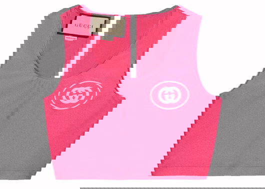 Съкратен топ Gucci Interlocking G Jersey Crop Top Pink Розово | 693179 XJD6D 5826
