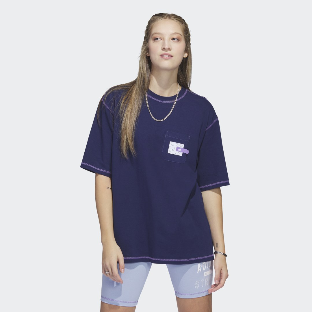 Тениска adidas Performance Sport Statement Boyfriend Pocket Тъмно синьо | IC1622, 0