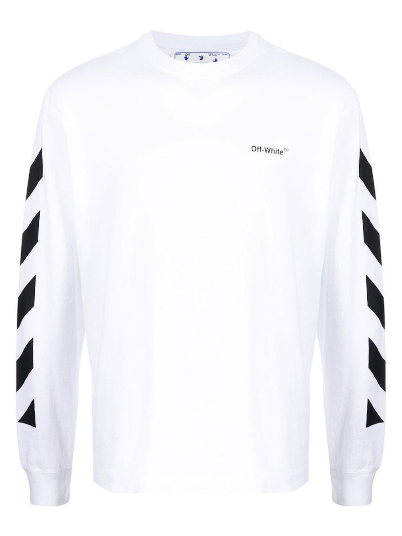 Тениска Off-White Diagonal Helvetica Long Sleeve T-Shirt Бяло | OMAB064C99JER0010110, 0