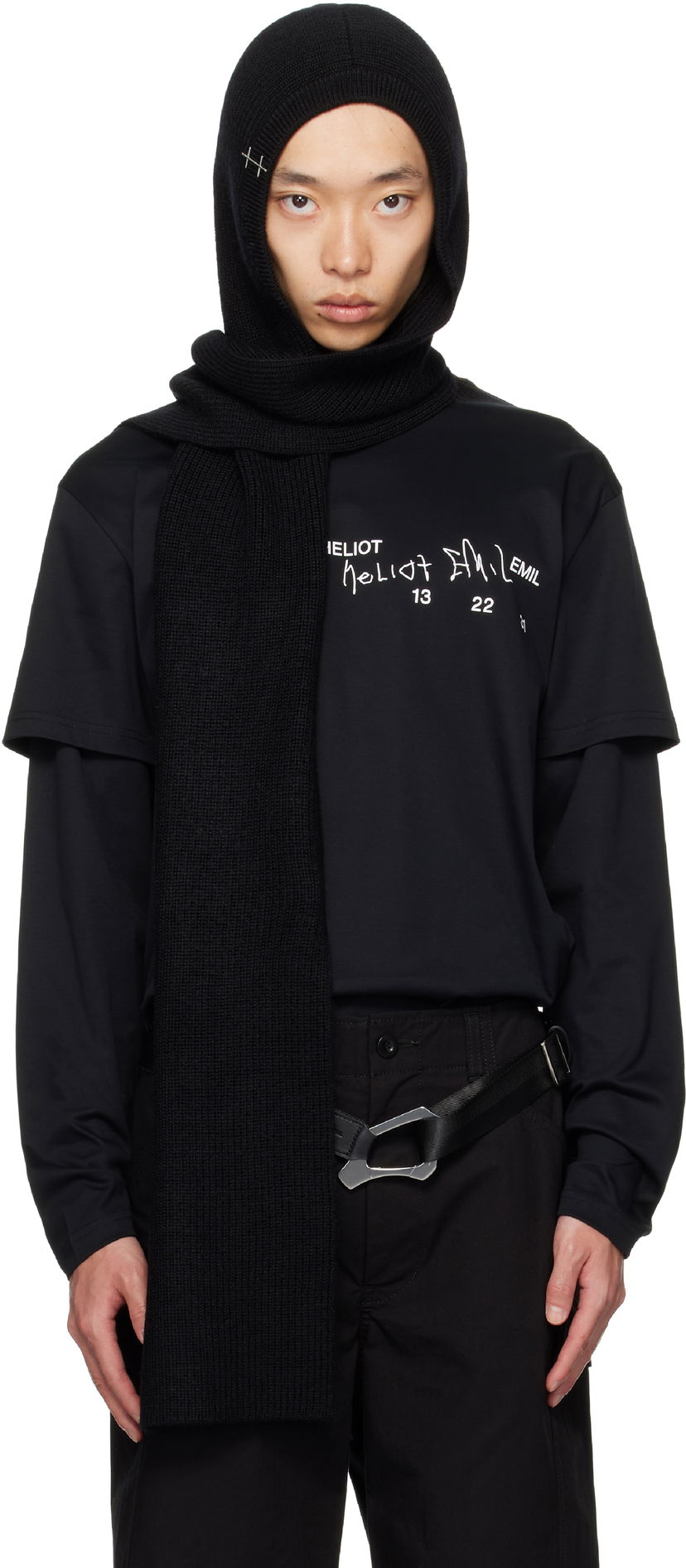 Шал HELIOT EMIL HELIOT EMIL Phos Hooded Scarf Черно | AW25_16_138_BLK01