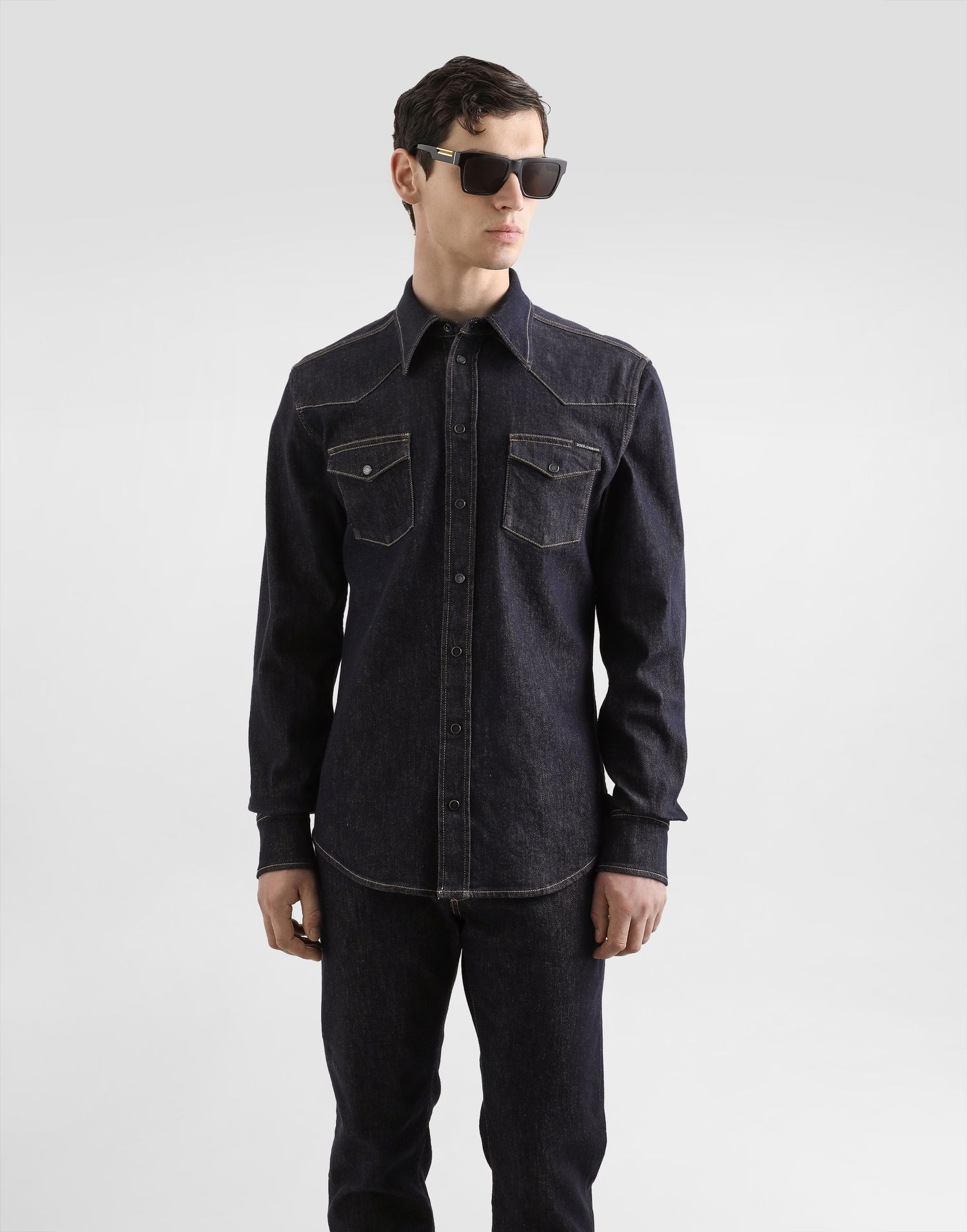 Риза Dolce & Gabbana Dolce & Gabbana Men's Stretch Denim Shirt Синьо | G5JC8DG8NH9S9001, 1