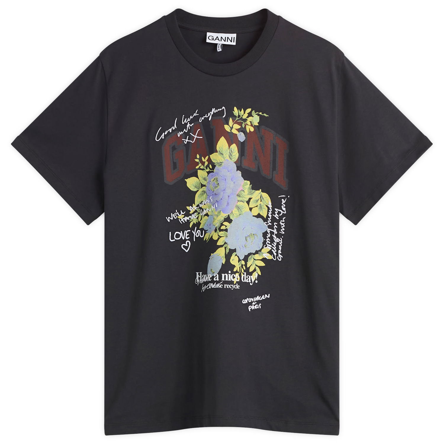 Тениска GANNI GANNI Rose Logo Graphic T-Shirt, Size Large Черно | T4342-252, 1