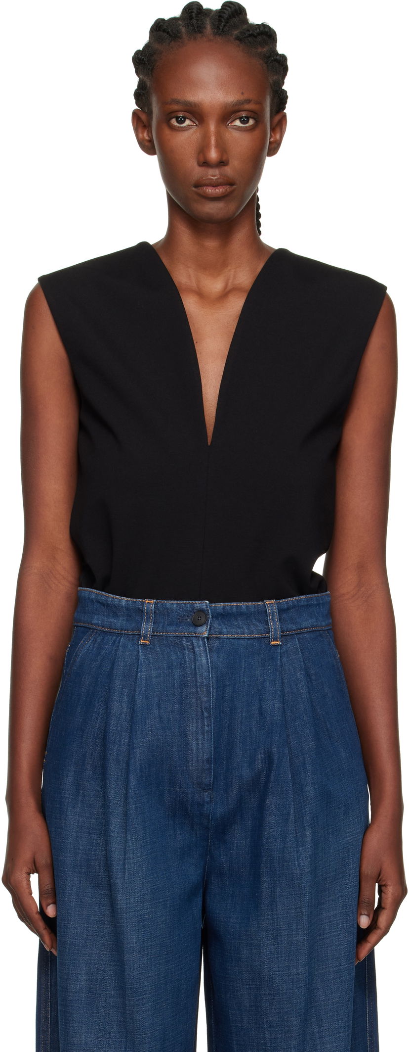 Потник LANVIN Lanvin Jersey Plunging Neckline Top Черно | RW-TO0006-6109-E25