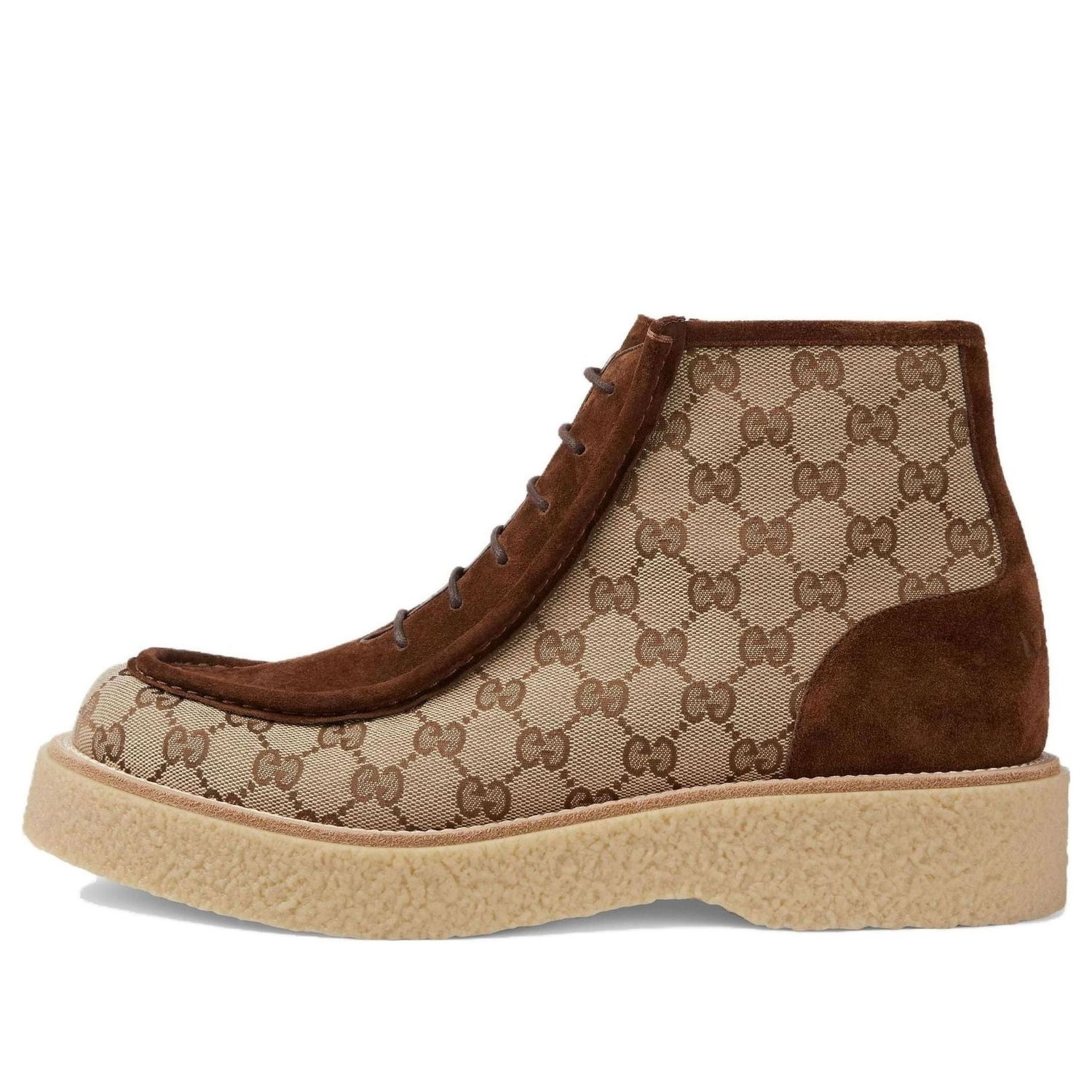 Кецове и обувки Gucci Canvas Suede Lace-up Ankle Boots Кафяво | 762197-FACJX-9742, 0
