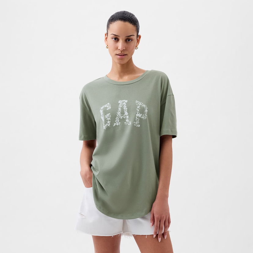 Тениска GAP Logo Boyfriend Tee Sage Зелено | 875093-00