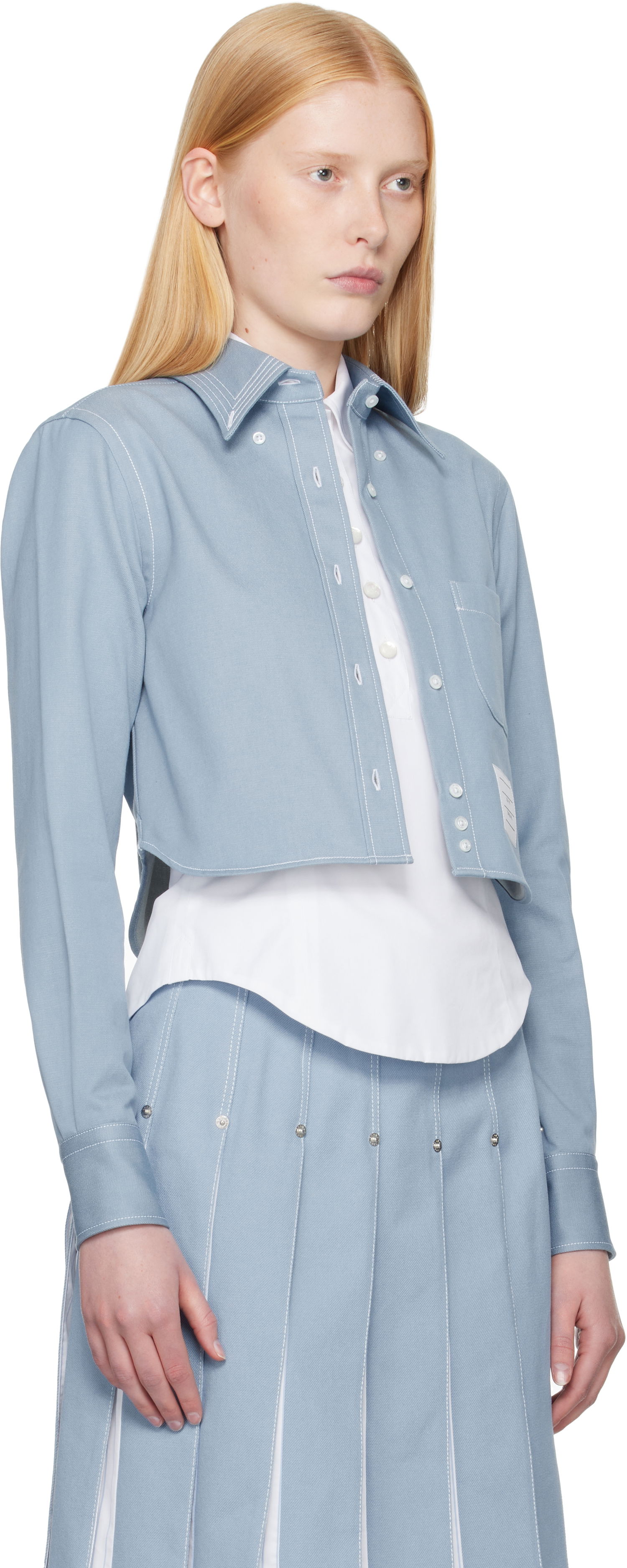 Риза Thom Browne Thom Browne Classic Cropped Long Sleeve Shirt Синьо | FLL183A-F0991, 1