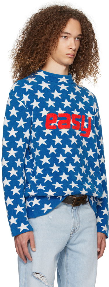 Пуловер ERL 'Easy' Star-Print Knit Sweater Синьо | ERL07N006, 1