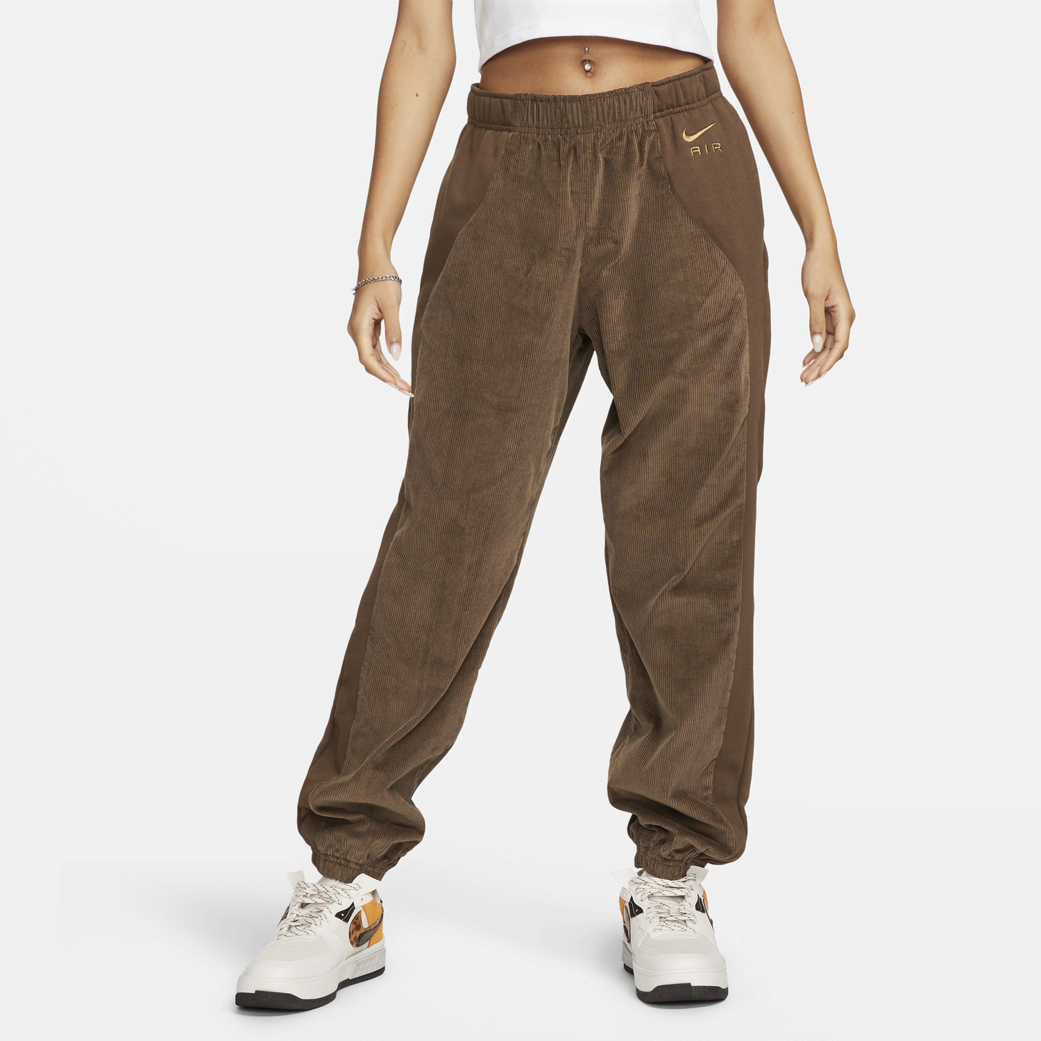 Спортни панталони Nike Corduroy High-Waisted Fleece Pants Кафяво | DQ6926-259, 0