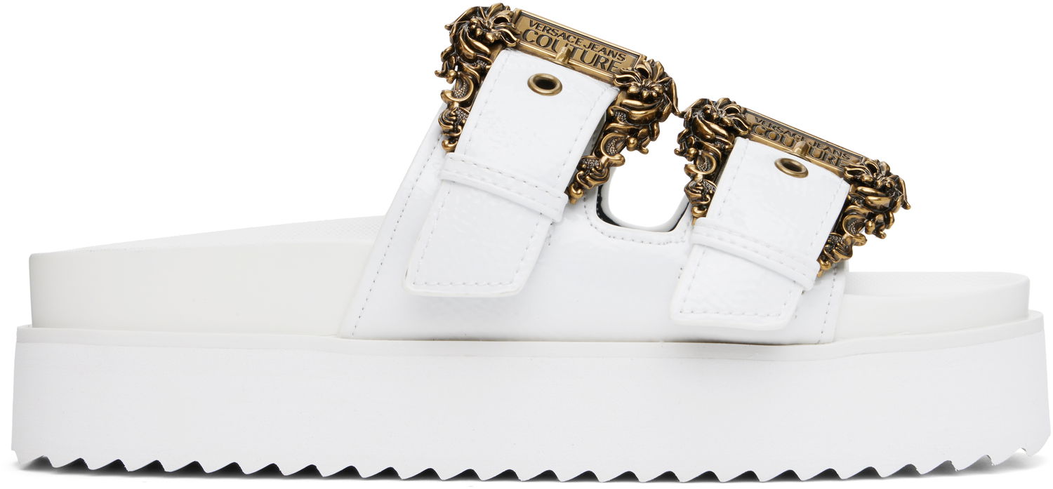 Кецове и обувки Versace Versace Jeans Couture Baroque Buckle Arizona Flat Sandals Бяло | E78VA3SM1_EZS539, 0
