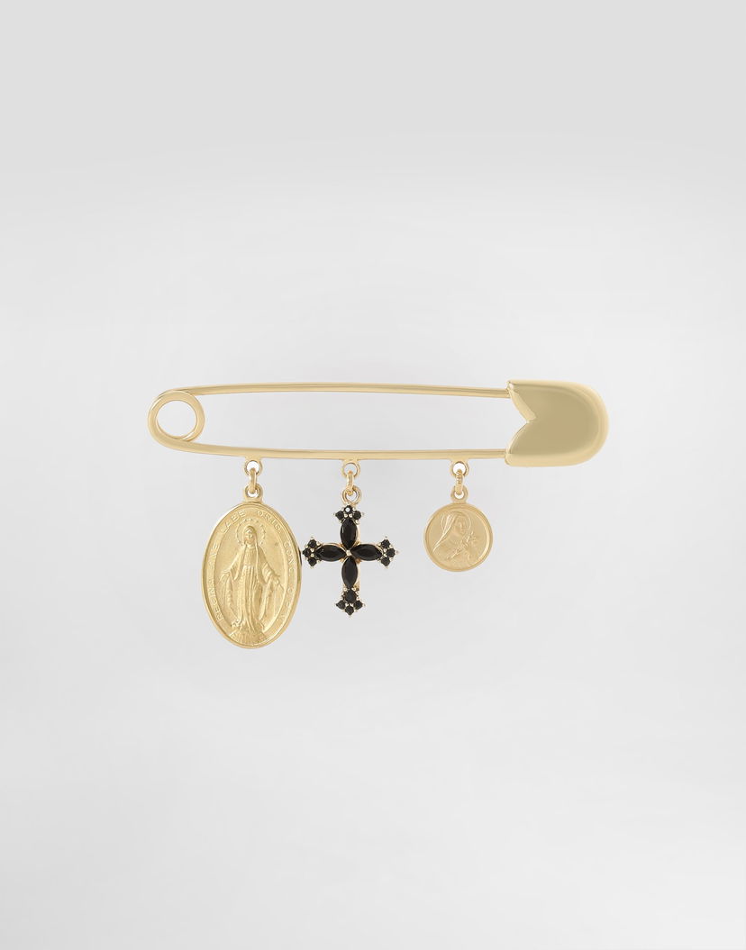 Значка Dolce & Gabbana Dolce & Gabbana Safety Pin Brooch with Cross and Medallion Charms Жълто | WPR5S1W1111ZOO00