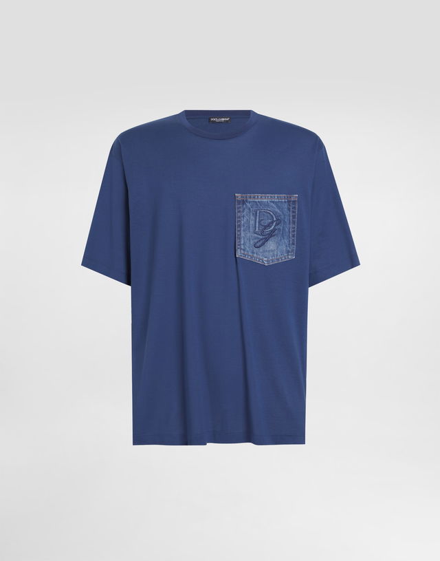 Dolce & Gabbana Cotton T-Shirt with Denim Pocket and DG Logo