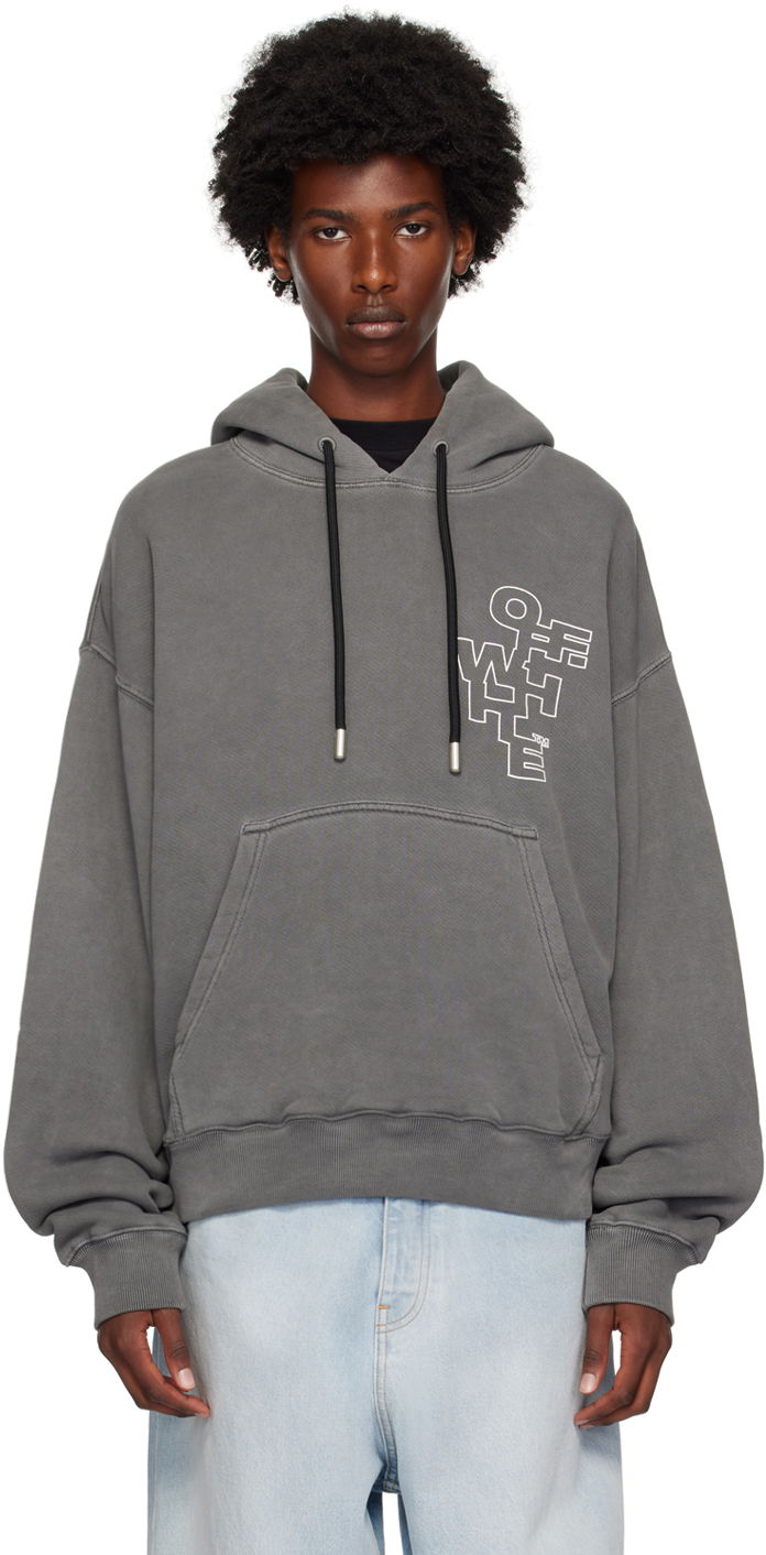 Суитчър Off-White Gray Outline Arrow Skate Hoodie Сиво | OMBB085F24FLE0071001