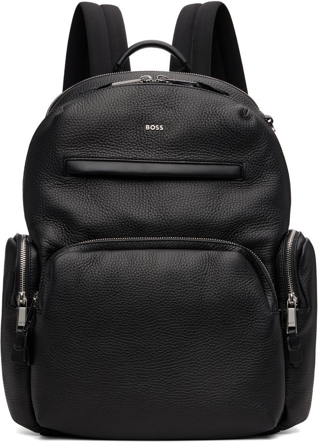 BOSS Leather Backpack with Zipped Side Pockets