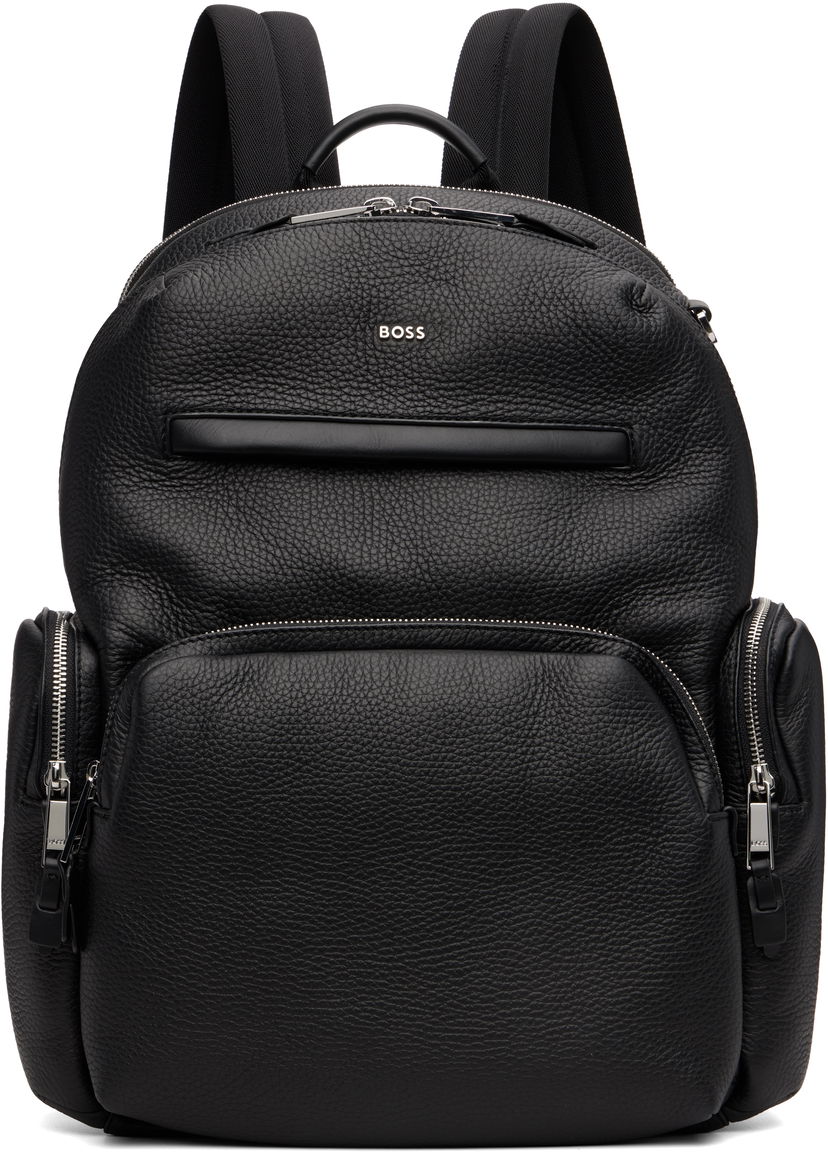 Раница BOSS BOSS Leather Backpack with Zipped Side Pockets Черно | 50552436