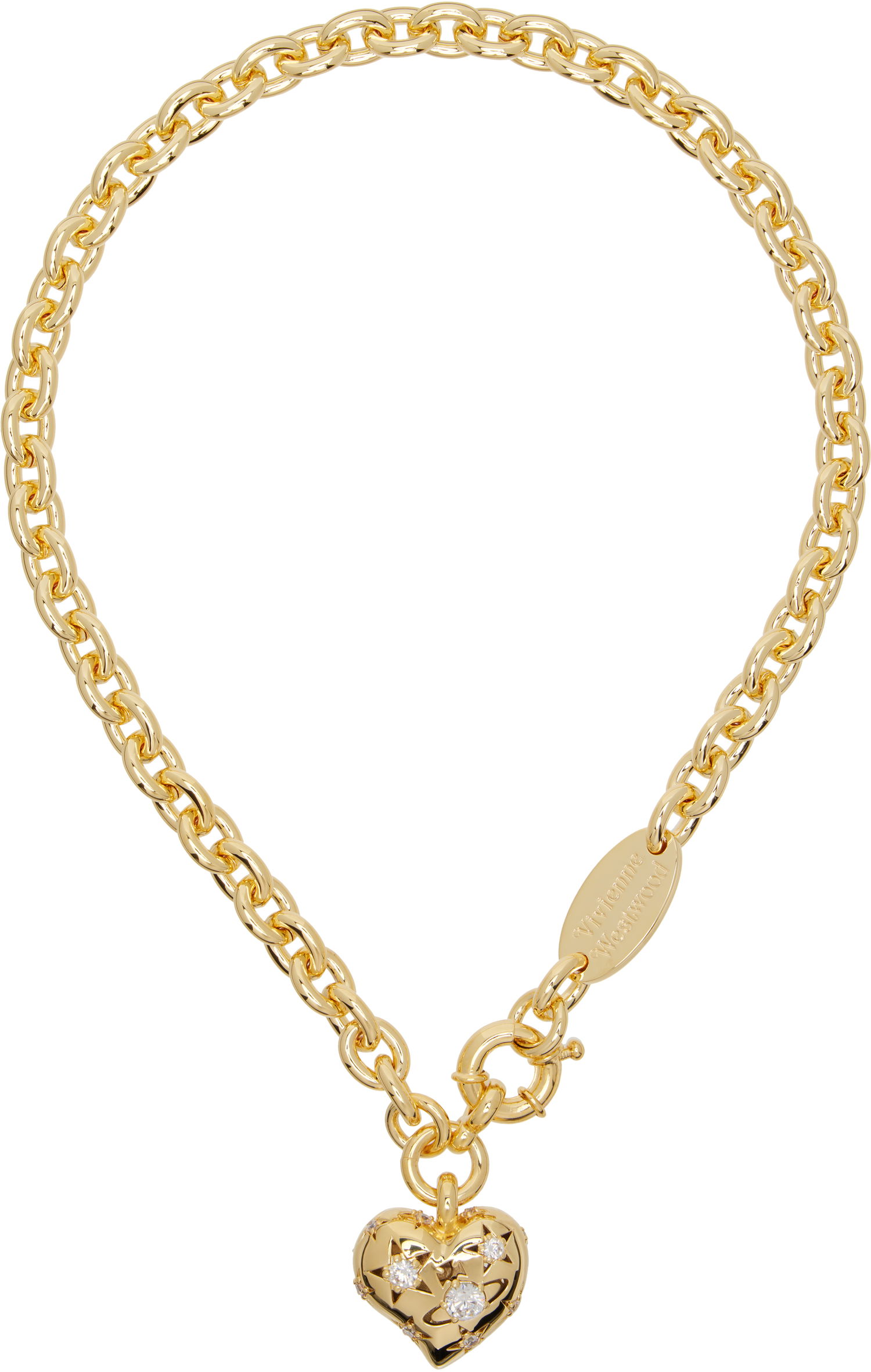 Колие Vivienne Westwood Vivienne Westwood Lee Chunky Chain Heart Pendant Necklace with Embellishments Жълто | 63010148-02R102-, 0