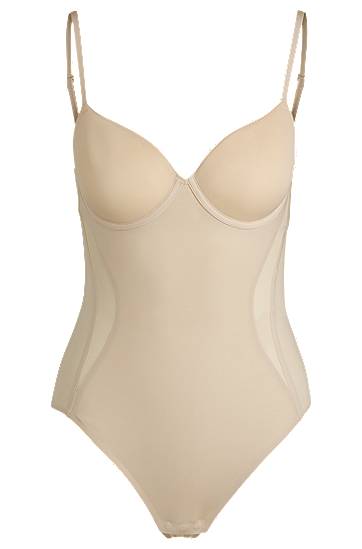 боди BOSS Stretch Bodysuit with Mesh Inserts and Fixed Cups Бежово | 50535810