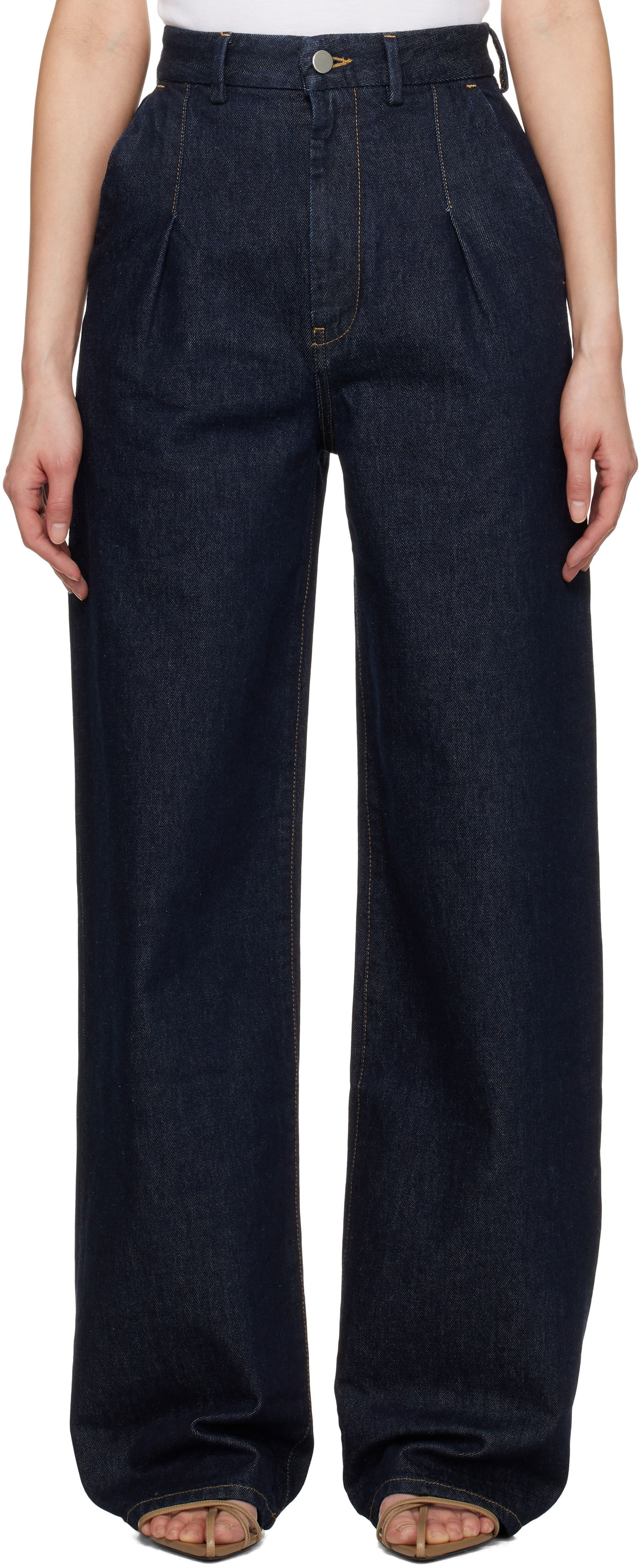 Дънки Loulou de Saison Loulou de Saison Attu Pleated Wide-Leg Jeans Синьо | ATTU, 0