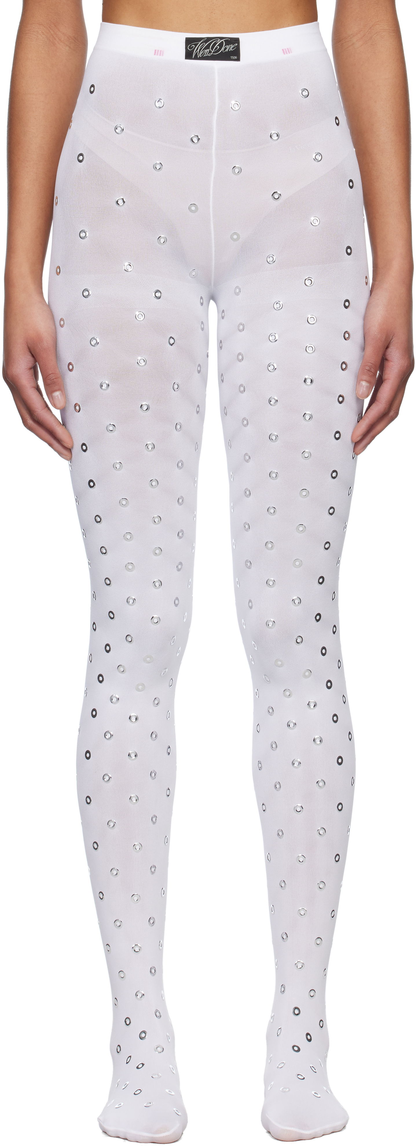 Чорапи We11done We11done Eyelet Tights Бяло | WD-LE0-25-284-W-WH, 0