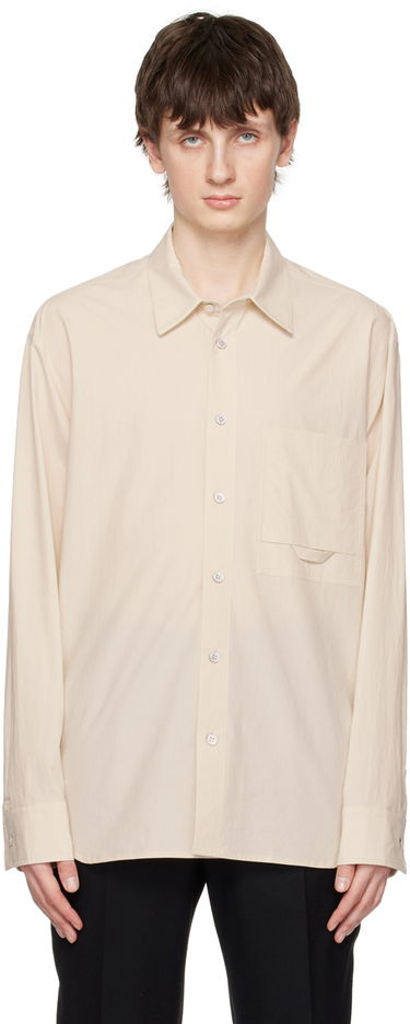 Риза Solid Homme Embroidered Long-Sleeve Button-Up Shirt with Flap Chest Pocket Бежово | S231SH26, 0