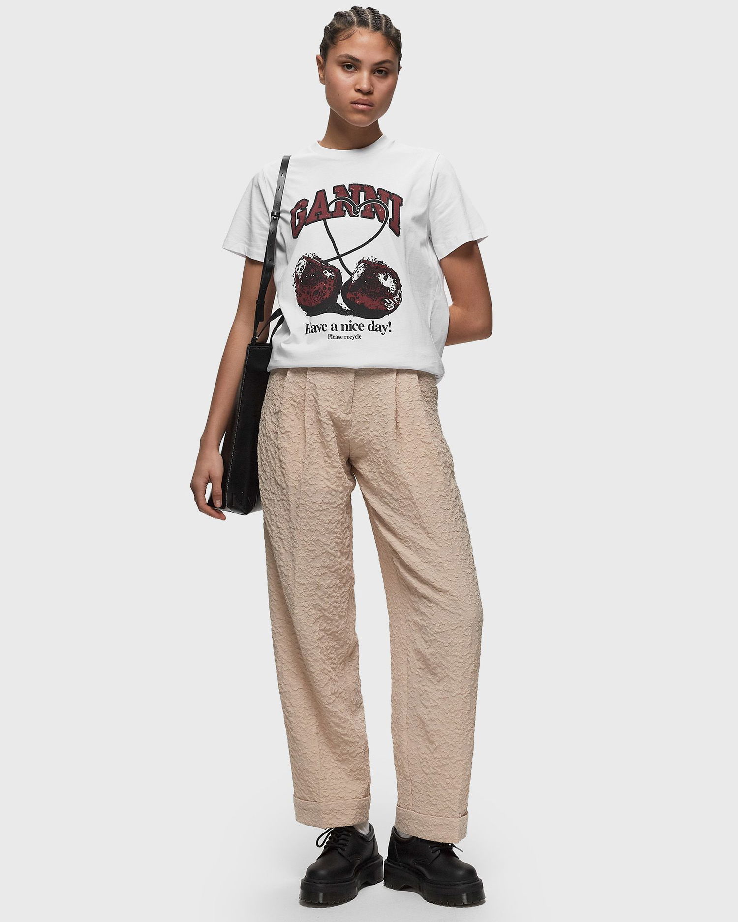 Тениска GANNI Basic Jersey Cherry Relaxed Tee Бяло | T3860-151, 1