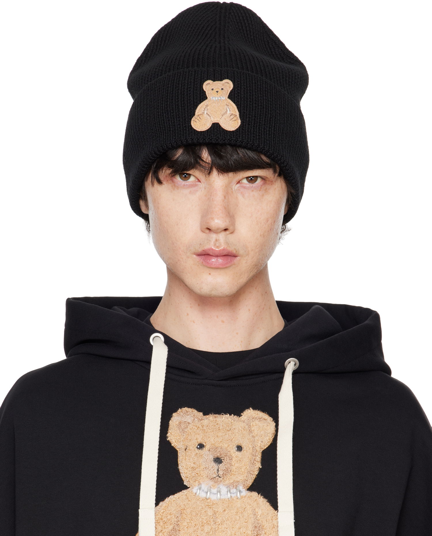 Шапка Palm Angels Embroidered Bear Beanie Черно | PMLC030F24KNI0061060, 0