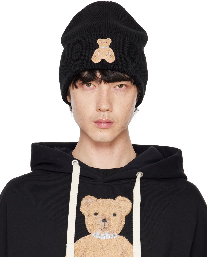 Шапка Palm Angels Embroidered Bear Beanie Черно | PMLC030F24KNI0061060