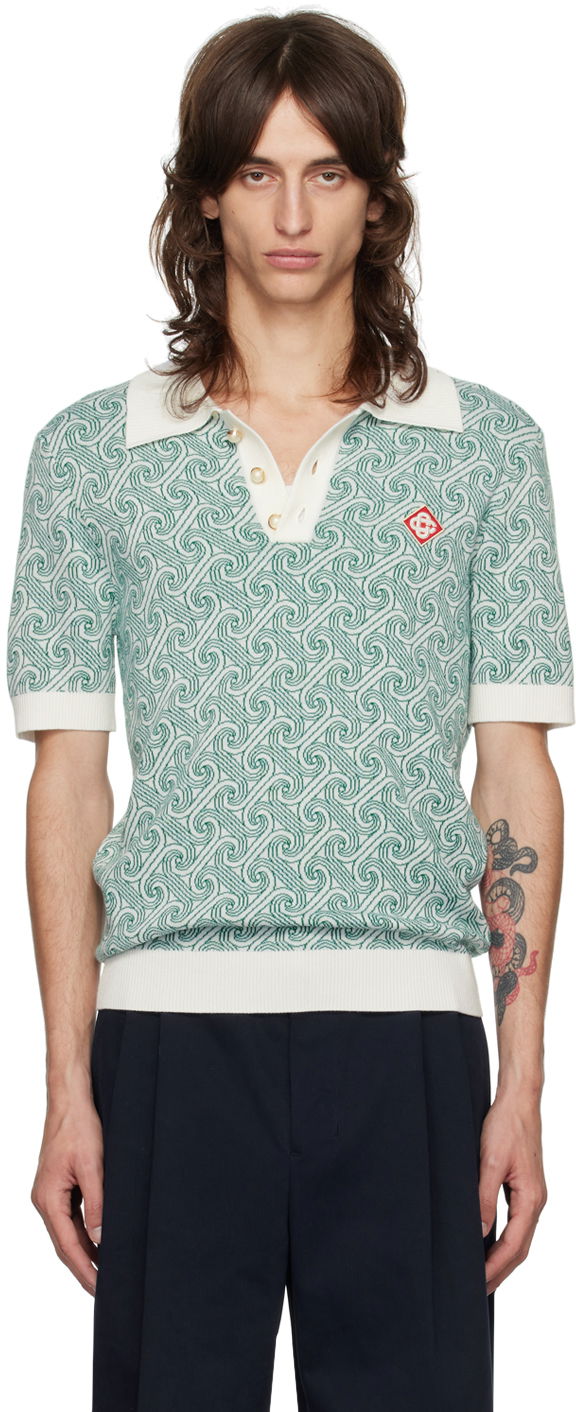 Поло тениска Casablanca Jacquard Monogram Polo Зелено | MF24-KW-807-01