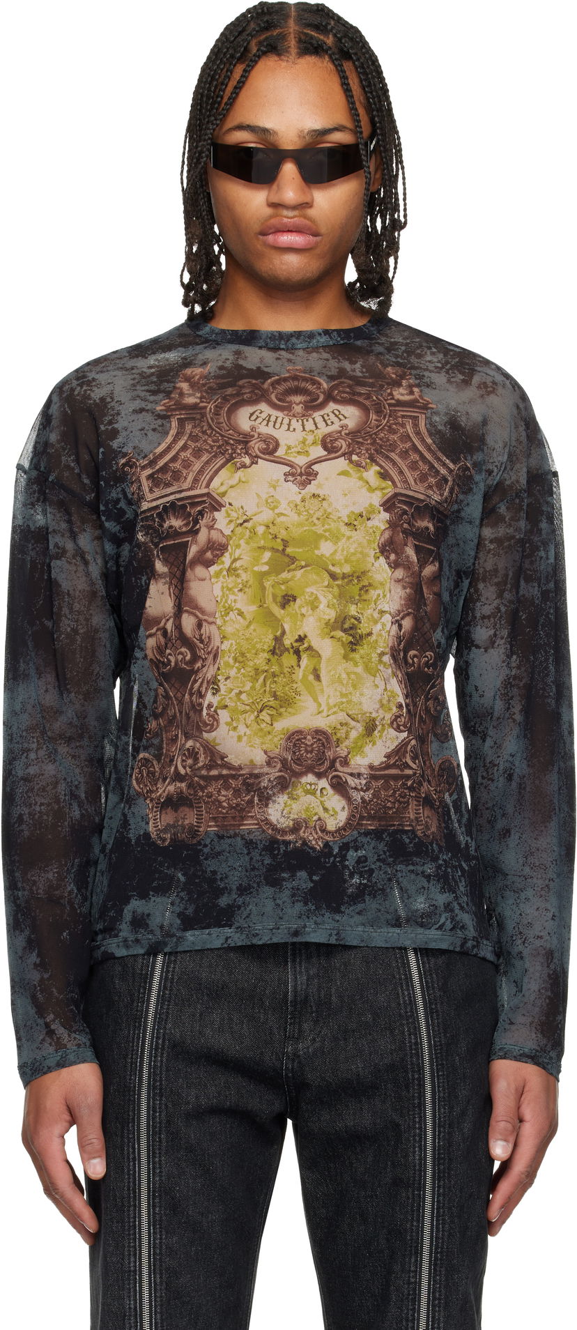 Тениска Jean Paul Gaultier The Oversized Médaillon Printed Mesh Long Sleeve Top Многоцветен | 25/04-W-TO340-M006P-005740
