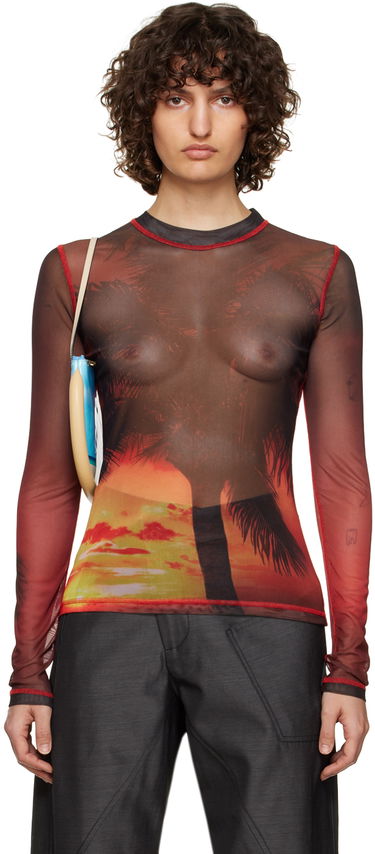 Тениска JW Anderson JW Anderson Sunset Palm Sheer Long Sleeve T-Shirt Червено | JO0138-PG1266, 0