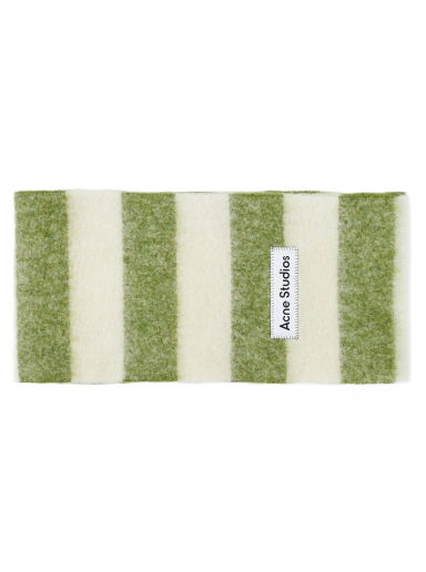 Vally Breton Stripe Scarf Olive Green/White