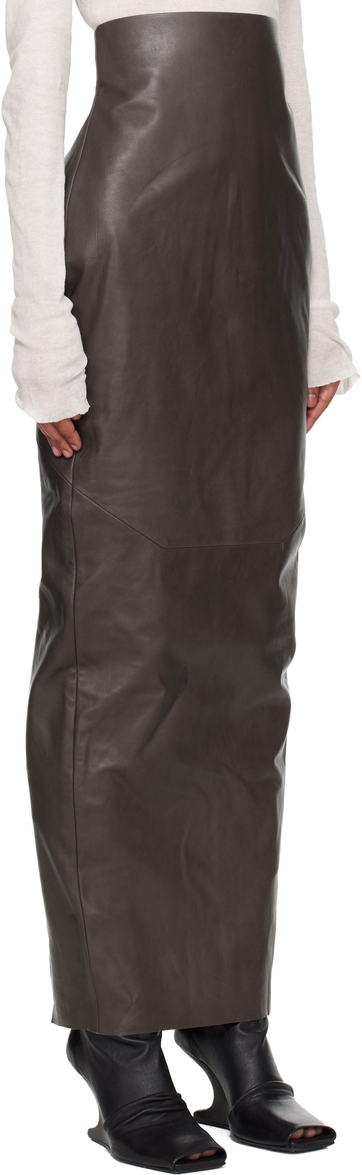 Пола Rick Owens Rick Owens Concordians Pillar Leather Maxi Skirt Сиво | RP02E4344 LBY, 1