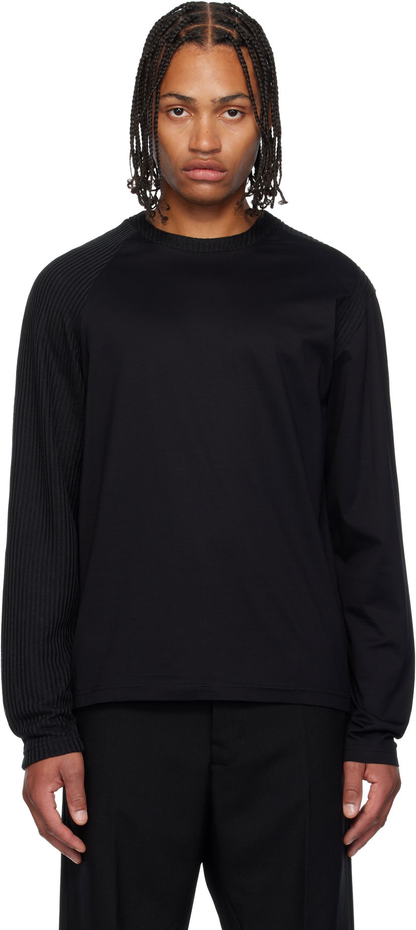 Тениска HELIOT EMIL Obscura Long Sleeve T-Shirt with Ribbed Details Черно | AW25_M_09_152_BLK01