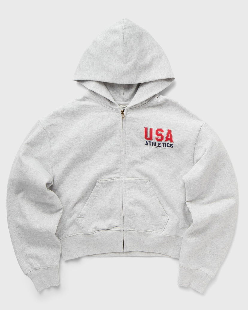 Суитчър Sporty & Rich USA Athletics Cropped Zip Hoodie Сиво | ST068503649GY03