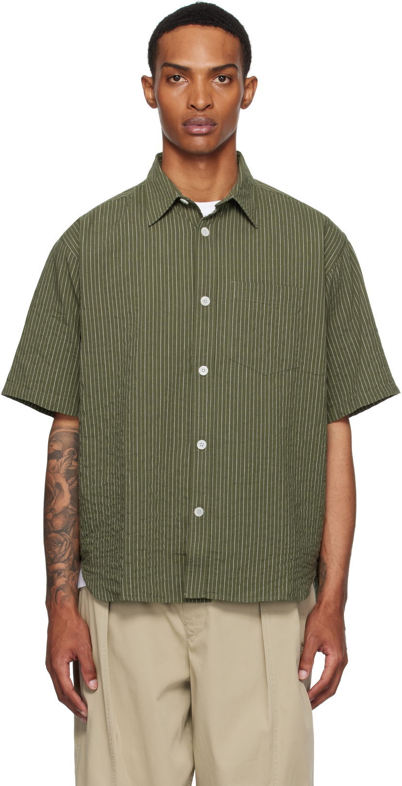 Риза NORSE PROJECTS Norse Projects Mo Oversized Stripe Short Sleeve Shirt Зелено | N40-0829