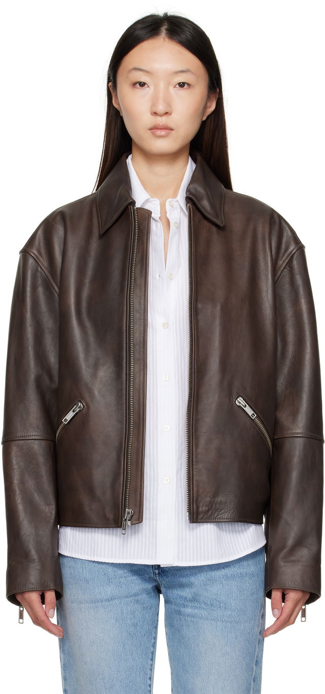 Calvin Klein Distressed Leather Biker Jacket