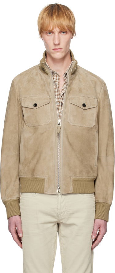Яке бомбър Tom Ford TOM FORD Chest Pocket Suede Bomber Jacket Бежово | LBS060-LMS020S25, 0