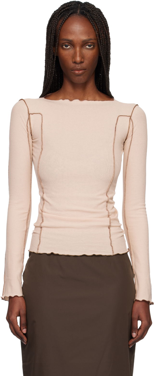 Omato Ribbed Exposed Seam Long Sleeve Top