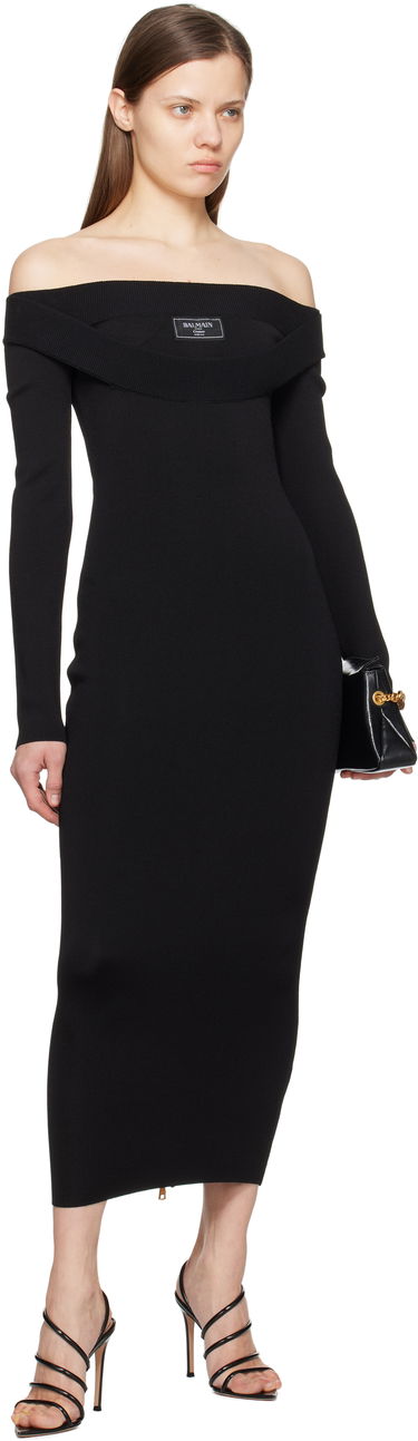 Pокля Balmain Balmain Plain Knit Off-The-Shoulder Maxi Dress Черно | EF1RL109KH82, 3