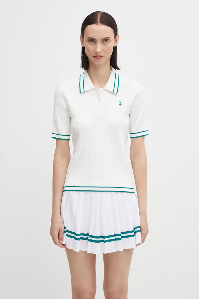 Src Mini Cable Knit Short Sleeve Polo Shirt with Contrast Trim