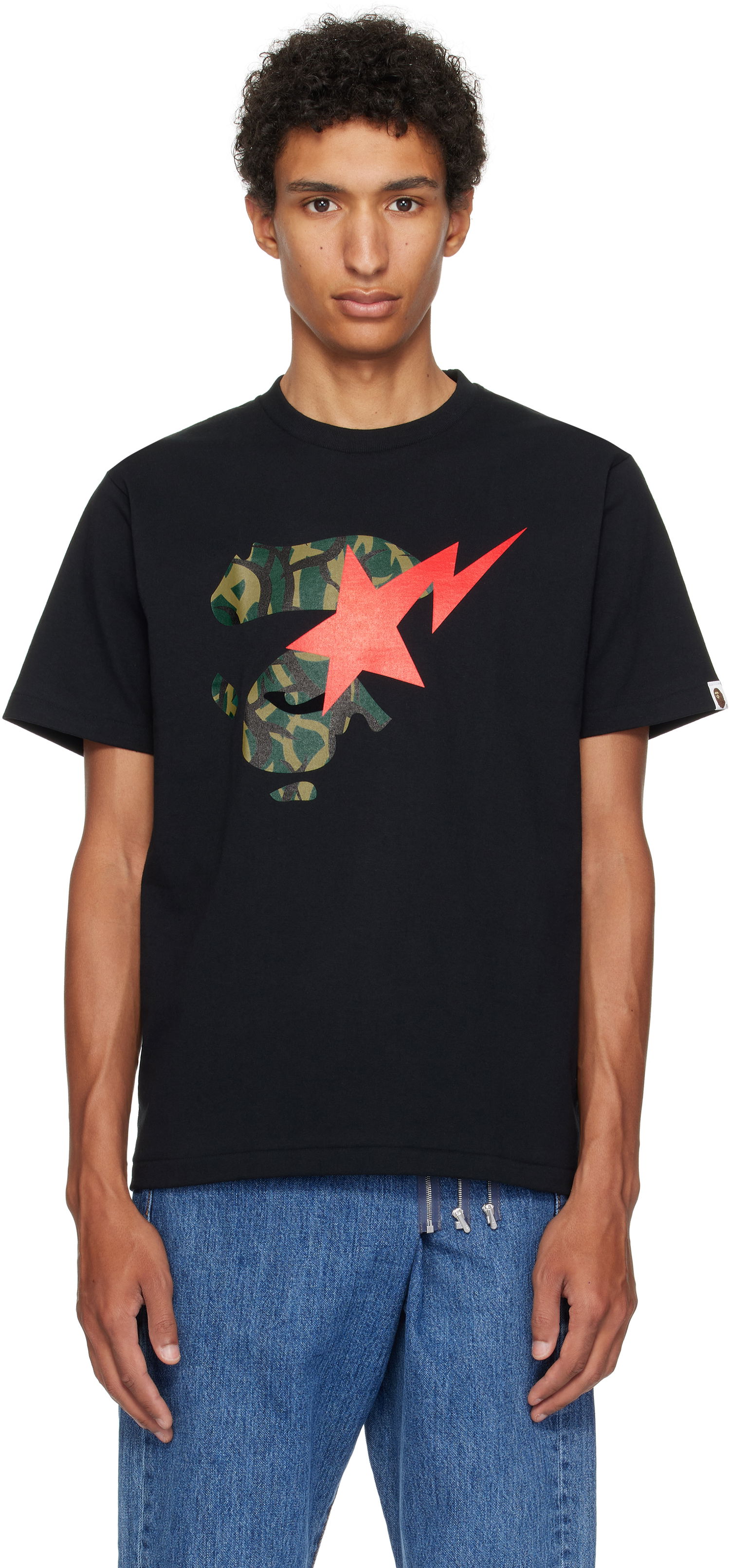 Тениска BAPE Trial Camo Ape Face STA T-Shirt Черно | 001TEL301035M, 0