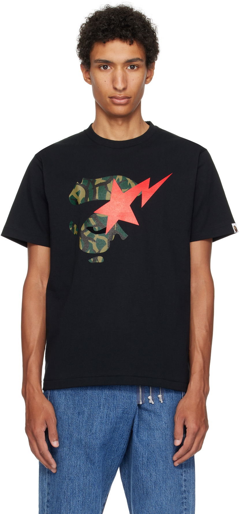 Тениска BAPE Trial Camo Ape Face STA T-Shirt Черно | 001TEL301035M