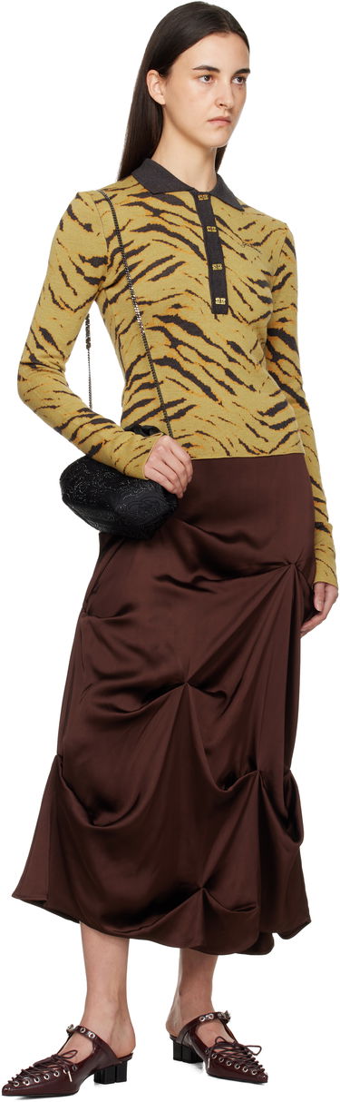Поло тениска GANNI Fine Merino Jacquard Tiger Print Long Sleeve Polo Многоцветен | K2600, 3