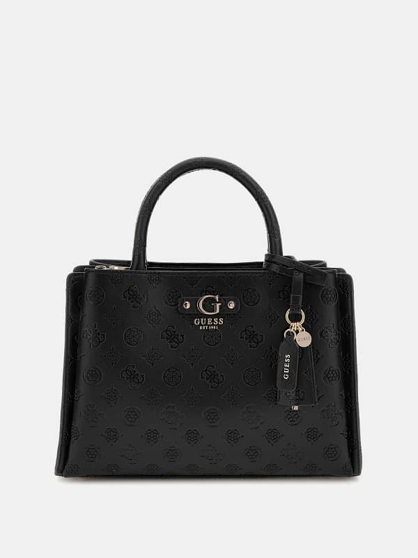 Голяма пазарска чанта GUESS Gerty 4G Peony Logo Satchel Черно | HWPD9529060