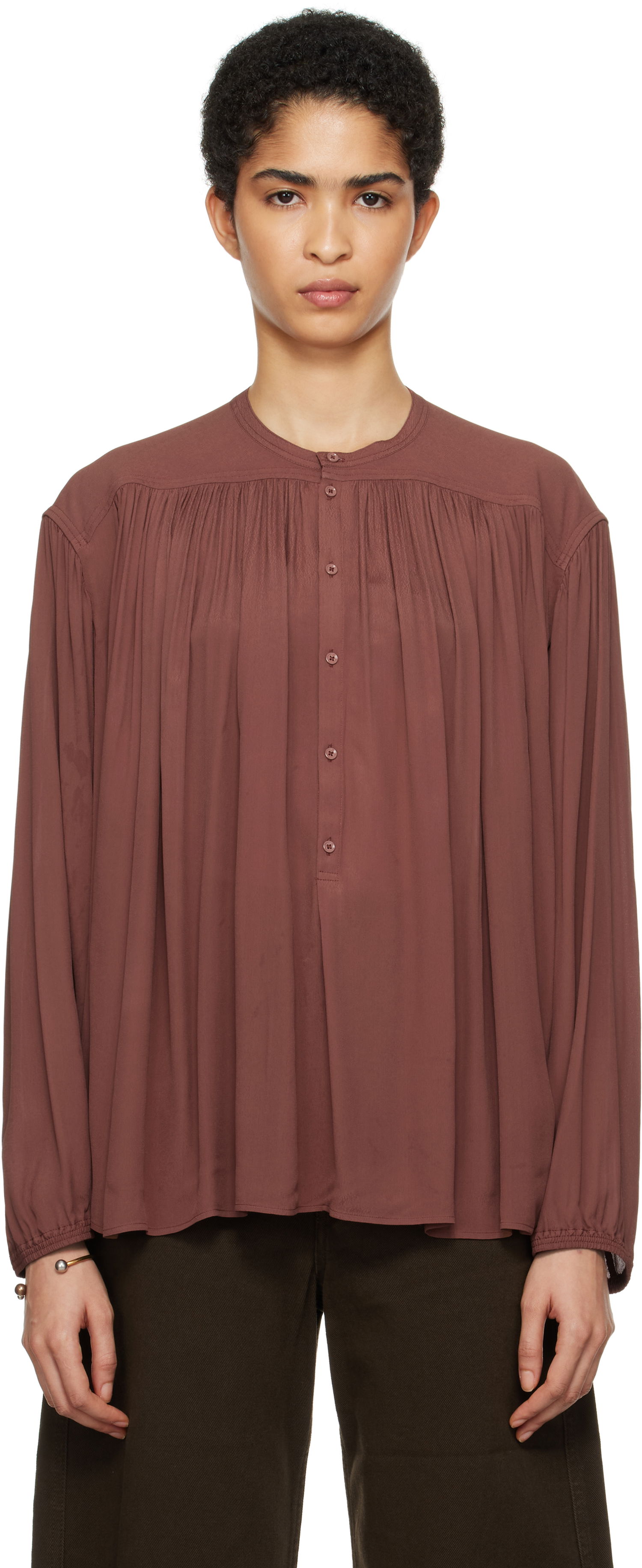 Риза LEMAIRE Lemaire Gathered Long Sleeve Blouse Кафяво | TO1238 LF832, 0