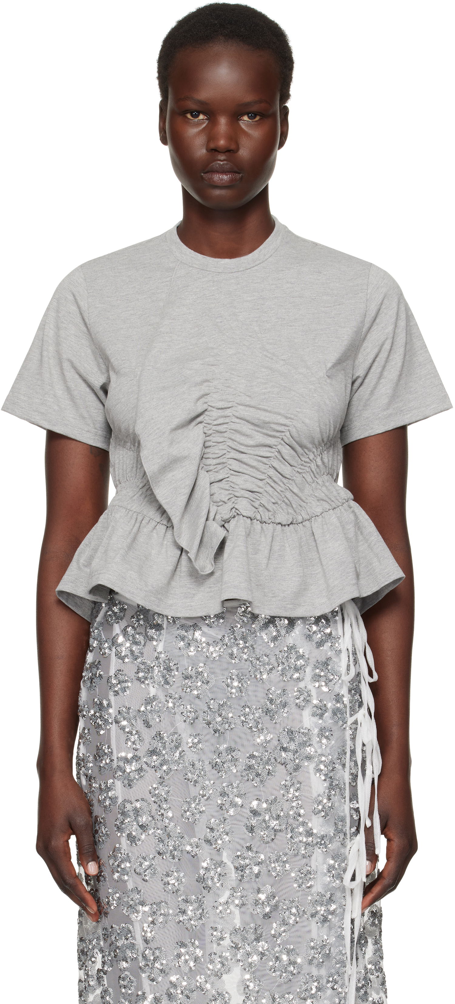 Тениска Cecilie Bahnsen Cecilie Bahnsen Ace Ruched Peplum T-Shirt Сиво | 4.24RTW11001 ACE TOP, 0