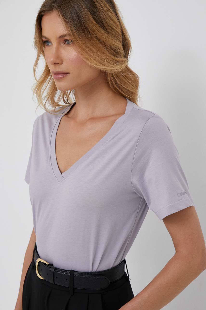 Тениска CALVIN KLEIN Neck Tee Лилаво | K20K205338, 0