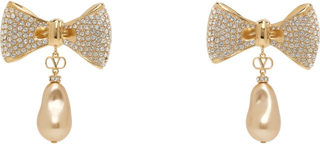Valentino Garavani San Fin Crystal Bow Pearl Drop Earrings