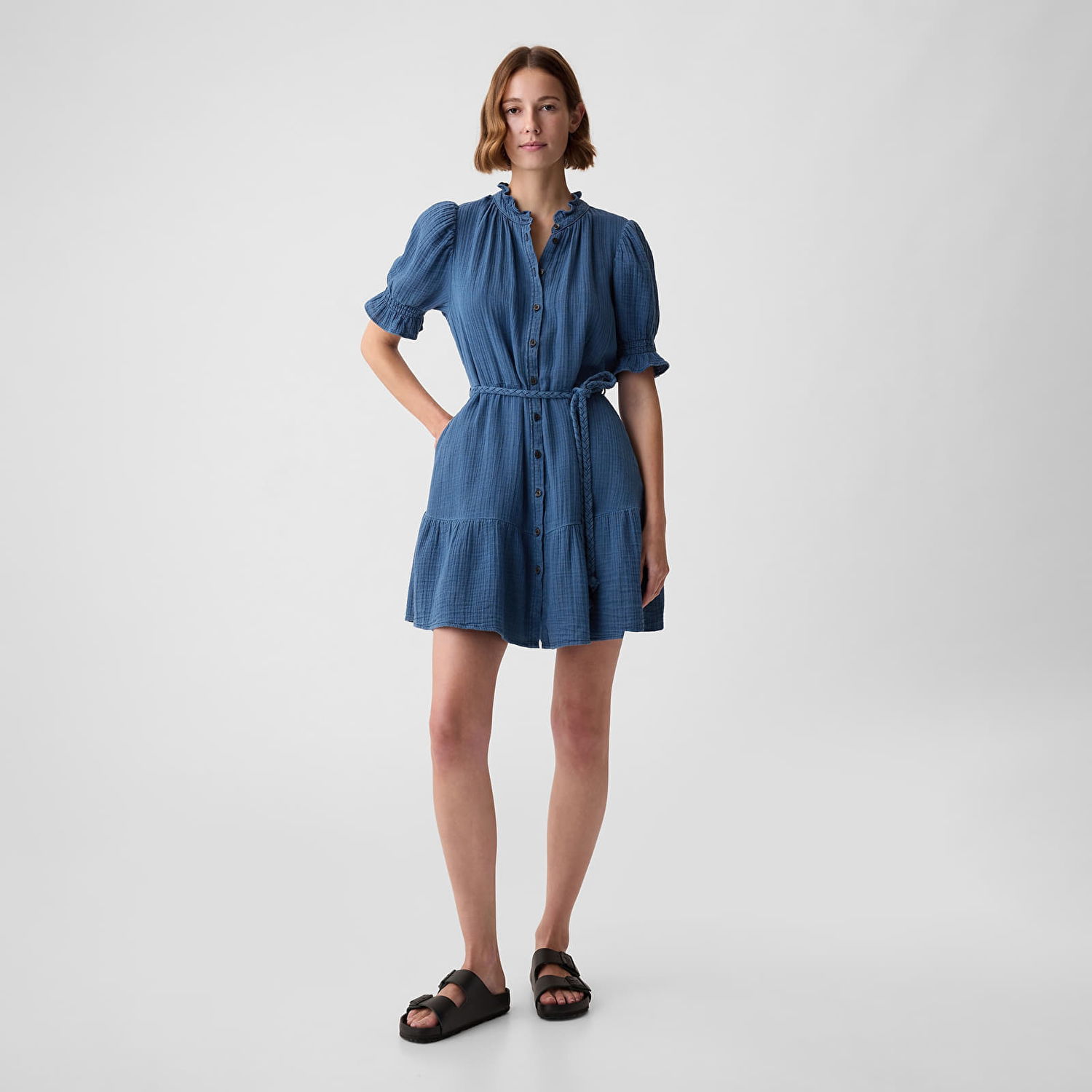 Pокля GAP Dresses Shortsleeve Belted Gauze Shirtdress Medium Indigo Синьо | 873496-00, 0