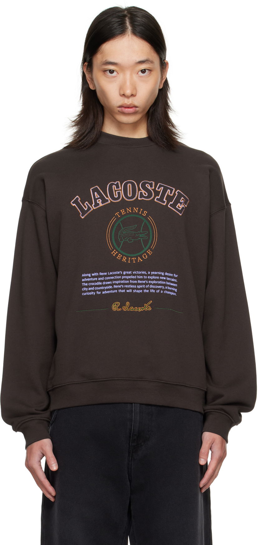 Суитчър Lacoste Embroidery Fleece Heritage Sweatshirt Кафяво | SH5888_SKB